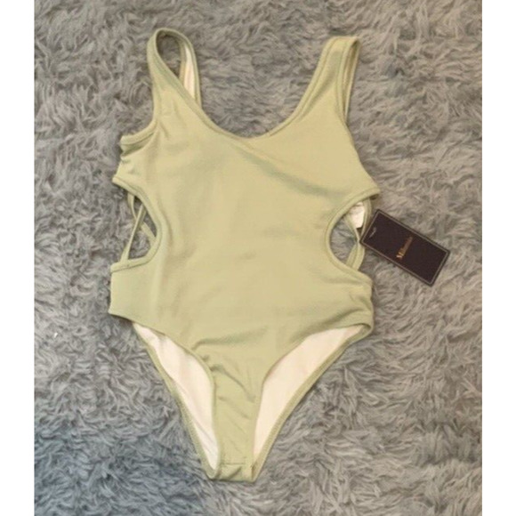 Milumia Girl's Ribbed Knit One Piece Swimsuit Cut Out Scoop Neck Bathing Suit 8Y - Picture 1 of 3